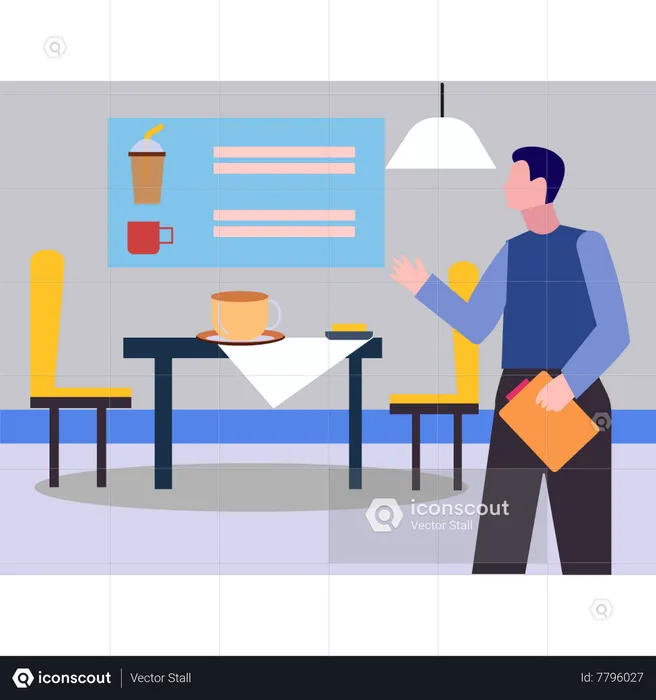 Man looking at table  Illustration