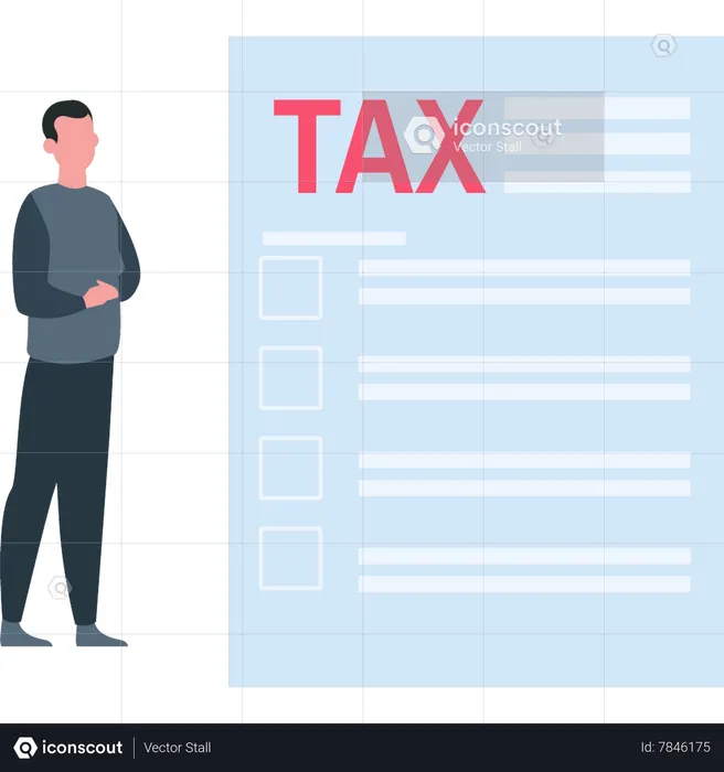 Man looking at tax form  Illustration