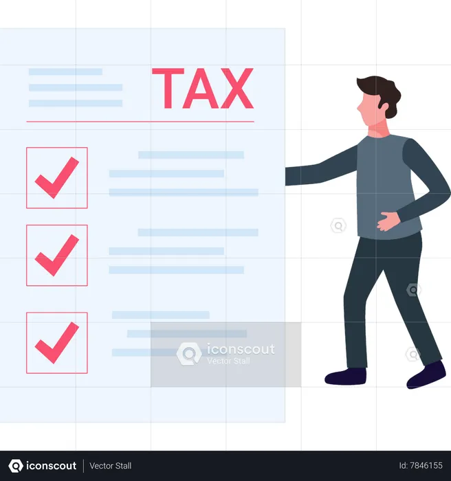 Man looking at tax list  Illustration