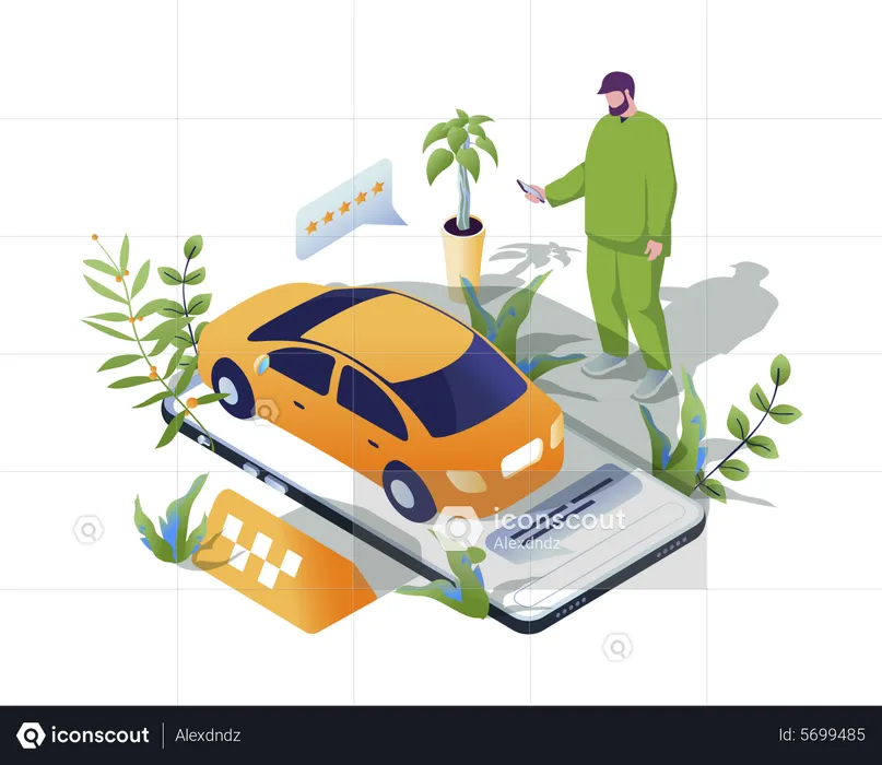 Man looking at taxi location from cab app  Illustration