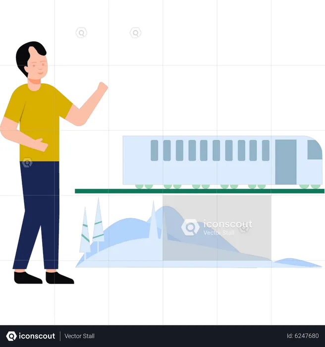 Man looking at train  Illustration