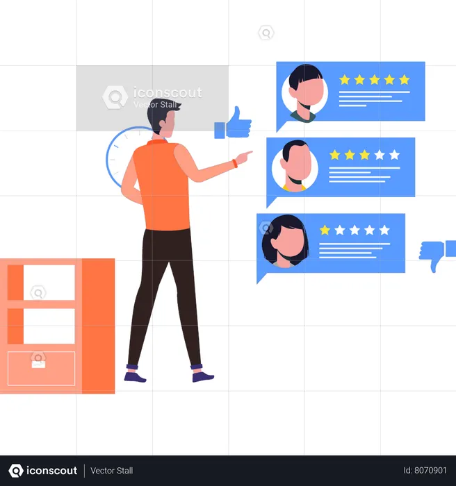 Man looking at user ratings  Illustration