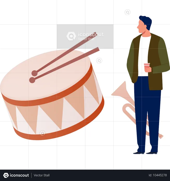 Man looking blowing drum  Illustration