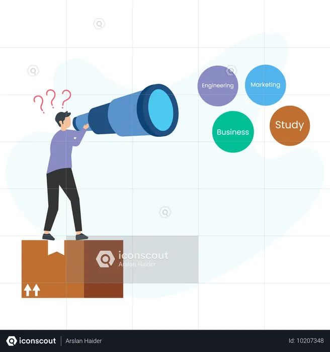 Man looking Business Vision using telescope  Illustration