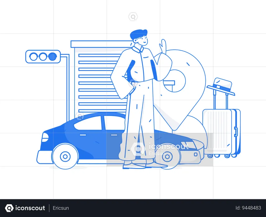 Man looking cab location  Illustration