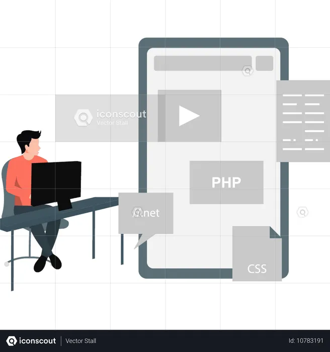 Man looking computer programming  Illustration