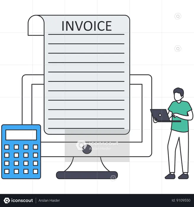 Man looking E-invoice using laptop  Illustration