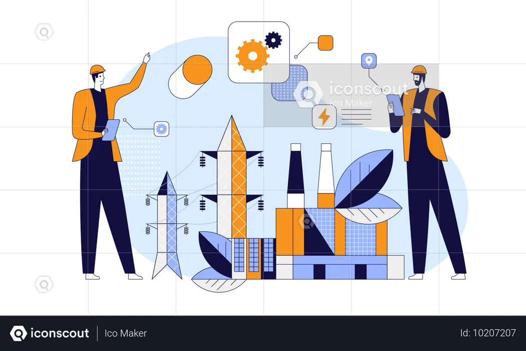 Man looking Electric power system  Illustration