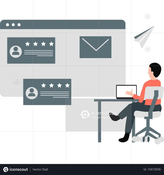 Man looking email rating  Illustration