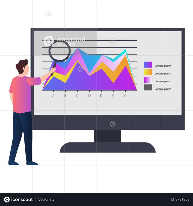 Man looking for business analytics on monitor  Illustration