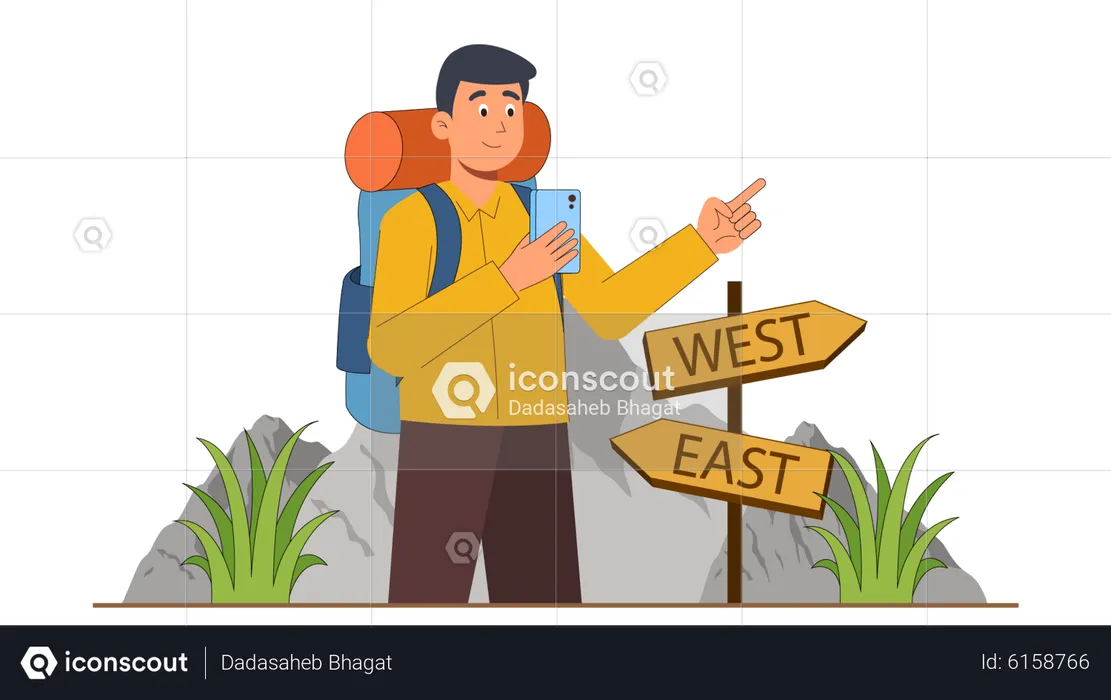 Man looking for direction using mobile app  Illustration