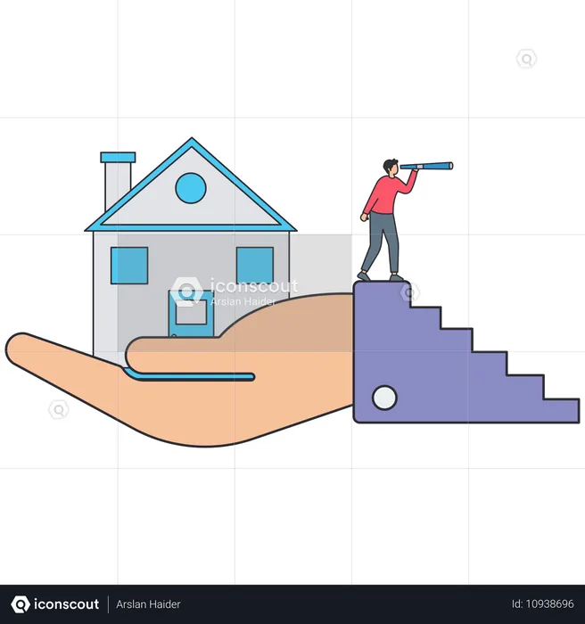 Man looking for new house  Illustration