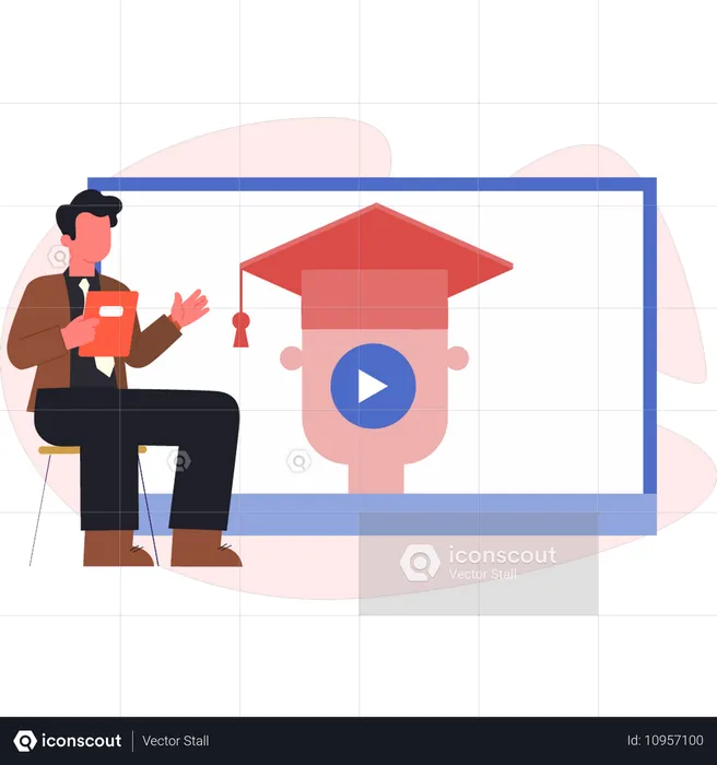 Man looking graduation video  Illustration