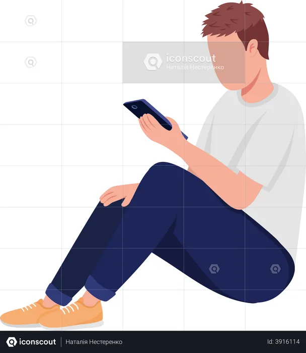 Man looking into smartphone while sitting  Illustration