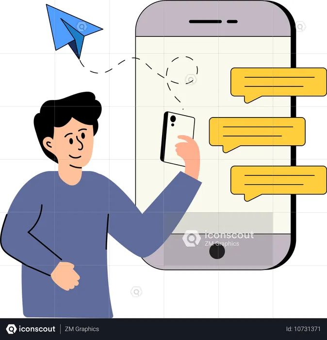 Man looking Marketing Sms  Illustration