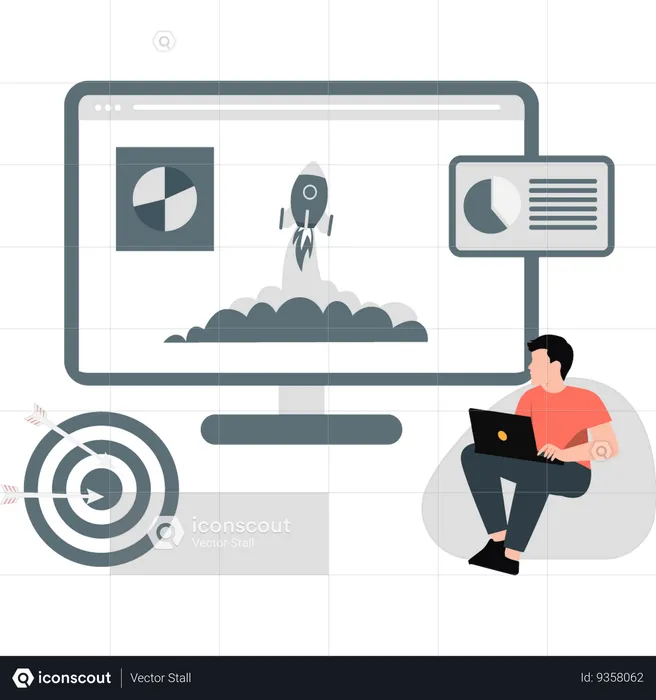 Man looking monitor for business graph  Illustration