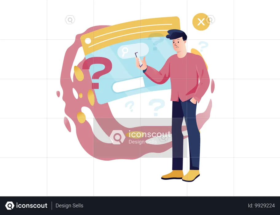 Man looking on mobile while no found result  Illustration