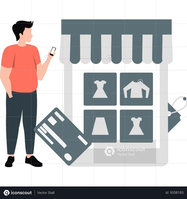 Man looking online clothes on mobile  Illustration