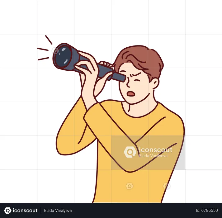 Man looking though binocular  Illustration