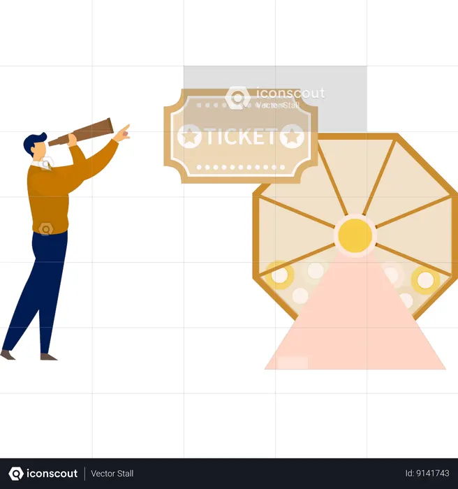 Man looking through spyglass  Illustration