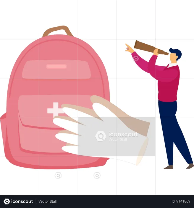 Man Looking Through Spyglass  Illustration