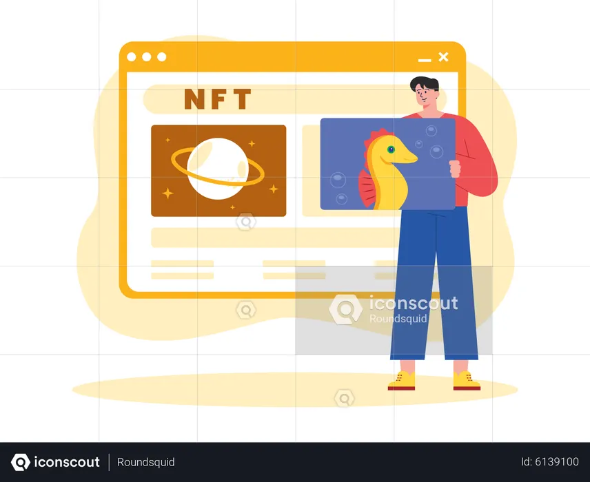 Man looking to buy NFT art  Illustration