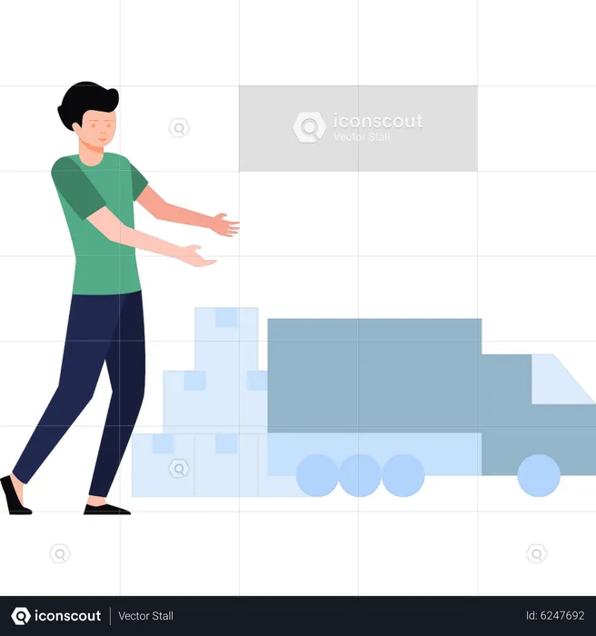 Man looks at shipping truck  Illustration