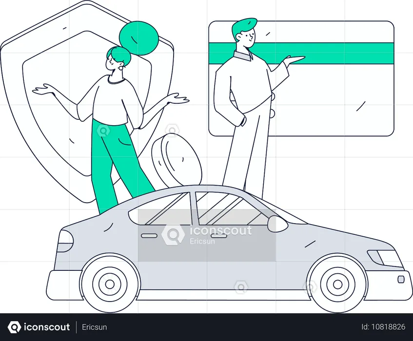 Man looks for car insurance agreement  Illustration