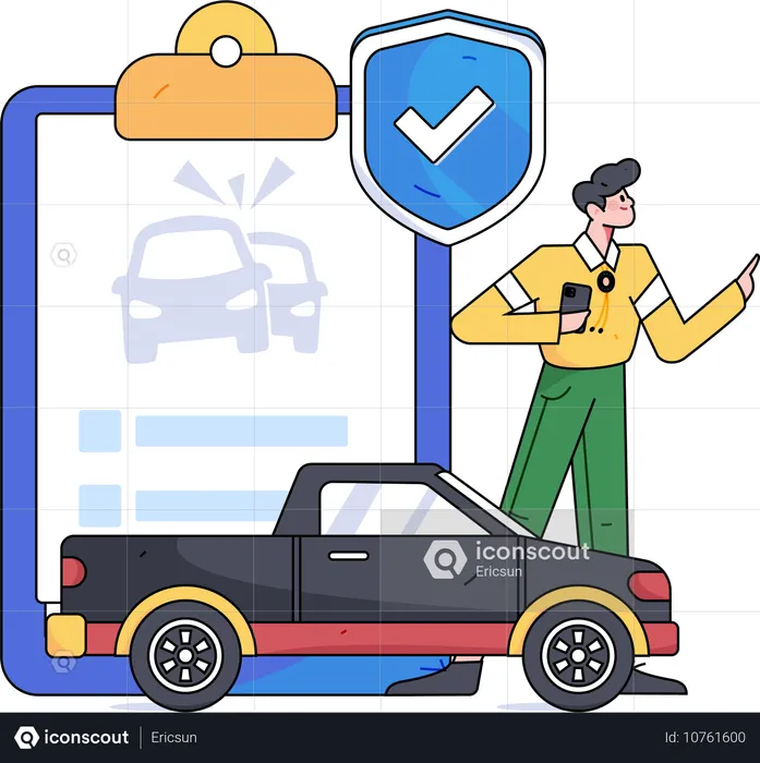 Man looks for car insurance  Illustration