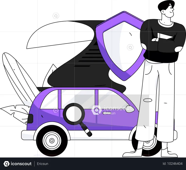 Man looks up for car papers  Illustration