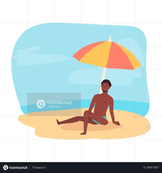 Man Lounging on Beach  Illustration