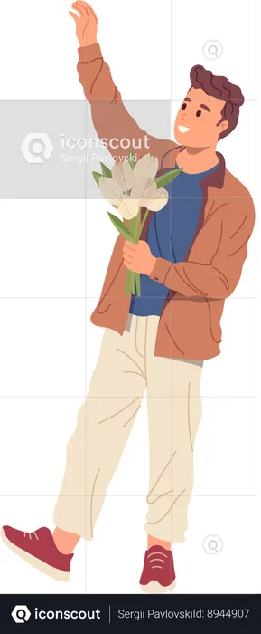 Man loves flower bouquet  Illustration