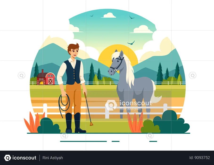 Man loves to ride horse  Illustration