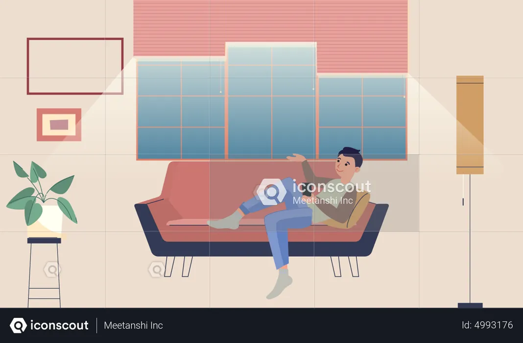 Man Lying on couch while using Mobile  Illustration