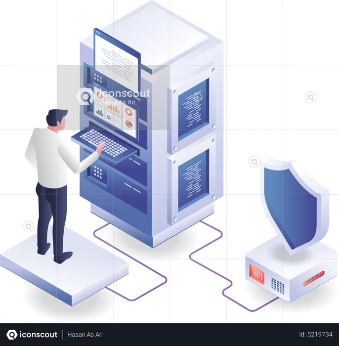 Man maintaining server security  Illustration