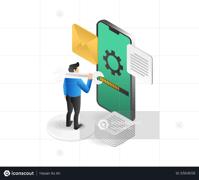 Man Maintaining Smartphone App  Illustration