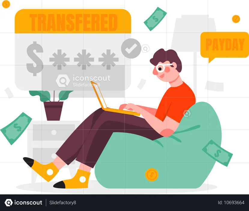 Man Makes Payday Money Transfer  Illustration