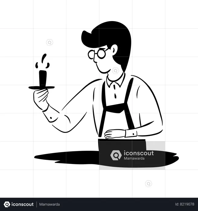 Man making a delicious cake with candle  Illustration