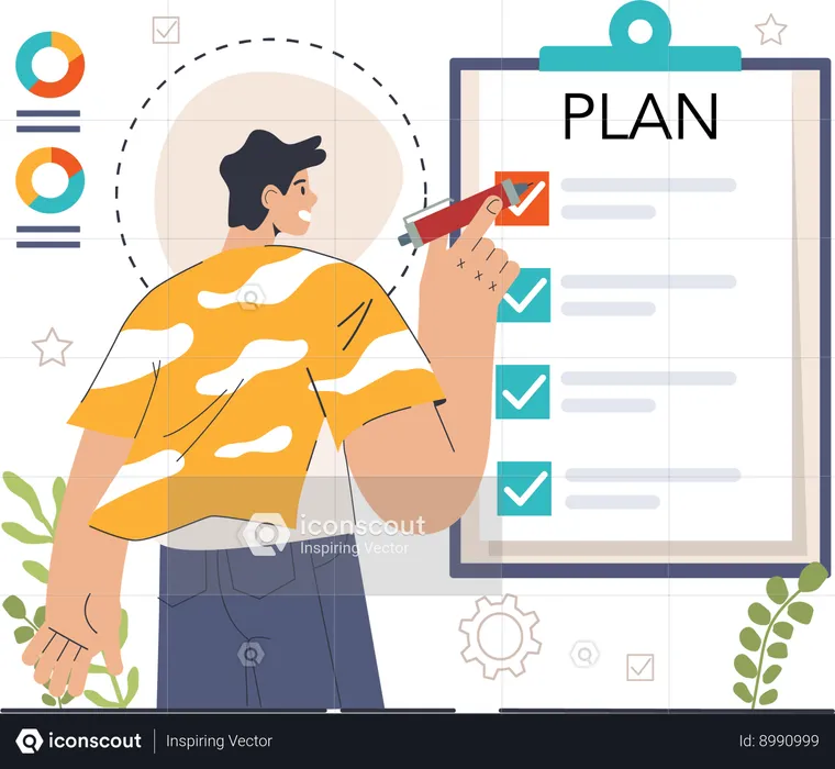 Man making business plan  Illustration