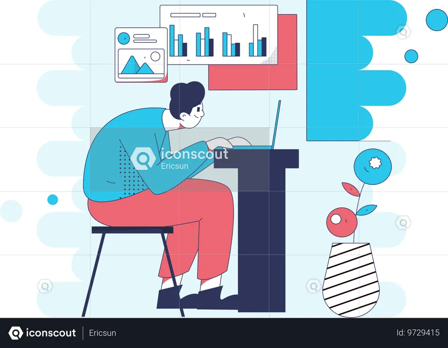 Man making business report on laptop  Illustration