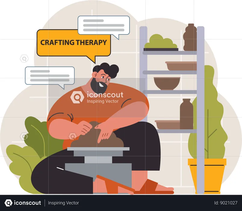 Man making clay pot  Illustration