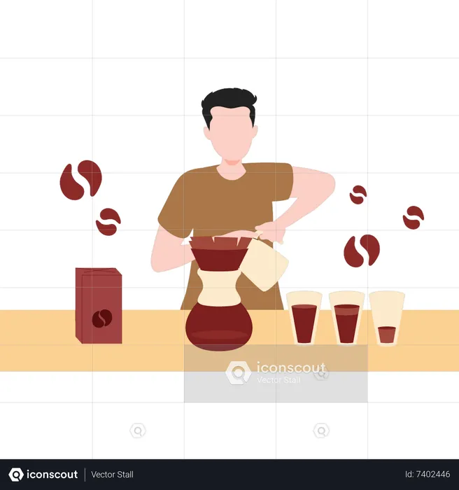Man making coffee in mixer  Illustration