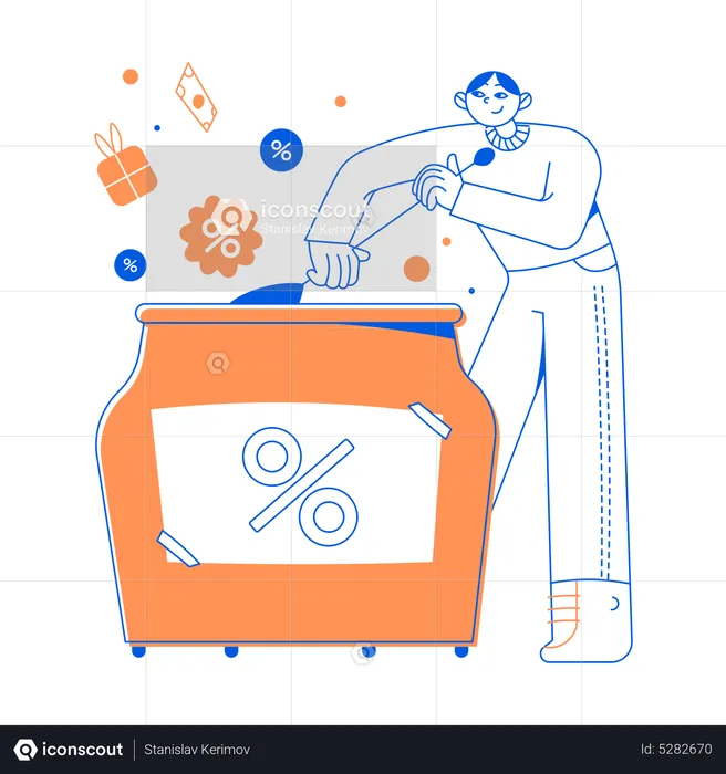 Man Making discounts and promotional offers  Illustration