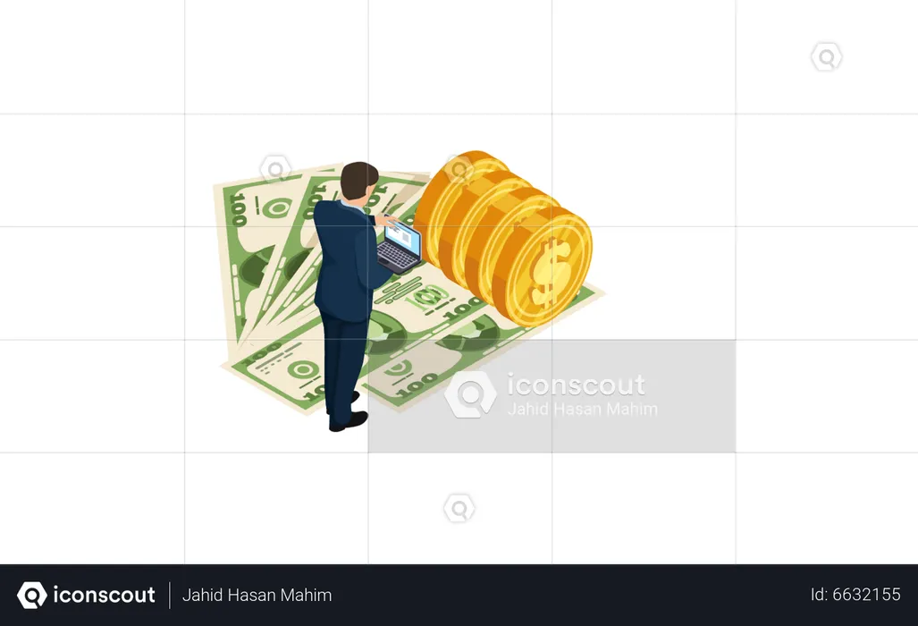 Man making financial estimate report  Illustration
