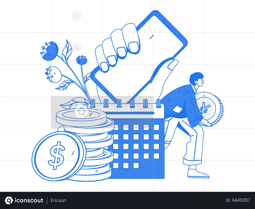 Man making financial schedule  Illustration