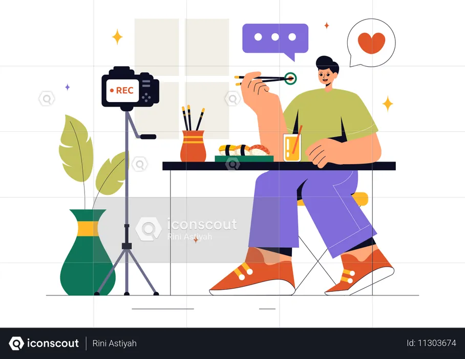 Man making Food Blogging video  Illustration