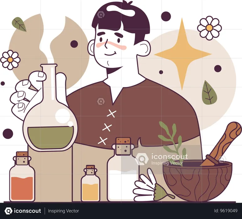 Man making homeopathy medicine  Illustration