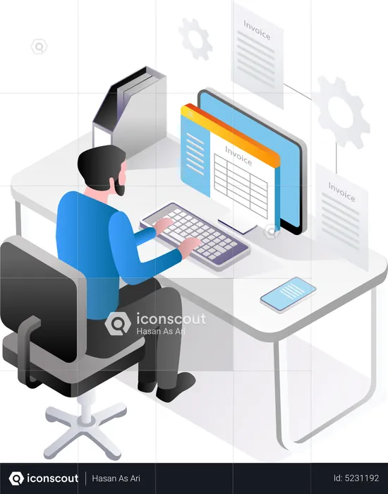 Man making invoice with computer  Illustration