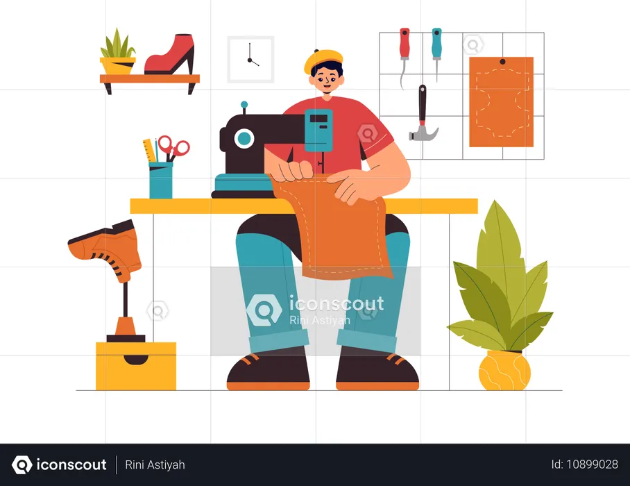Man making leather shoes  Illustration