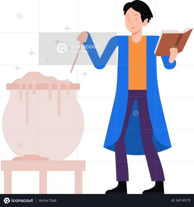 Man Making Magic Potion From Book Illustration - Free Download 